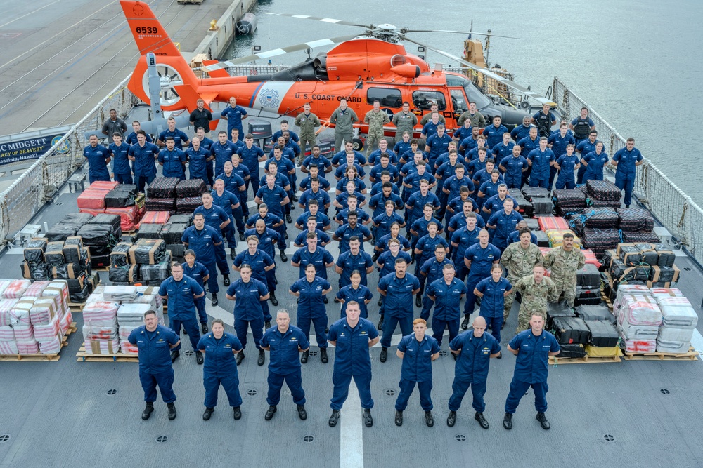 DVIDS – News – Coast Guard Cutter Midgett returns to Hawaii following 79-day counterdrug patrol, $156M worth of cocaine seized