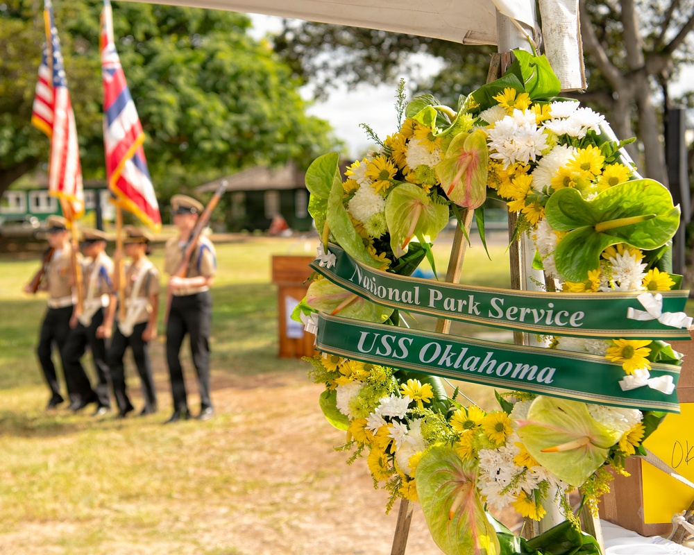 DVIDS – Images – USS Oklahoma Sailors and Marines Honored on 84th Anniversary of Pearl Harbor [Image 1 of 2]